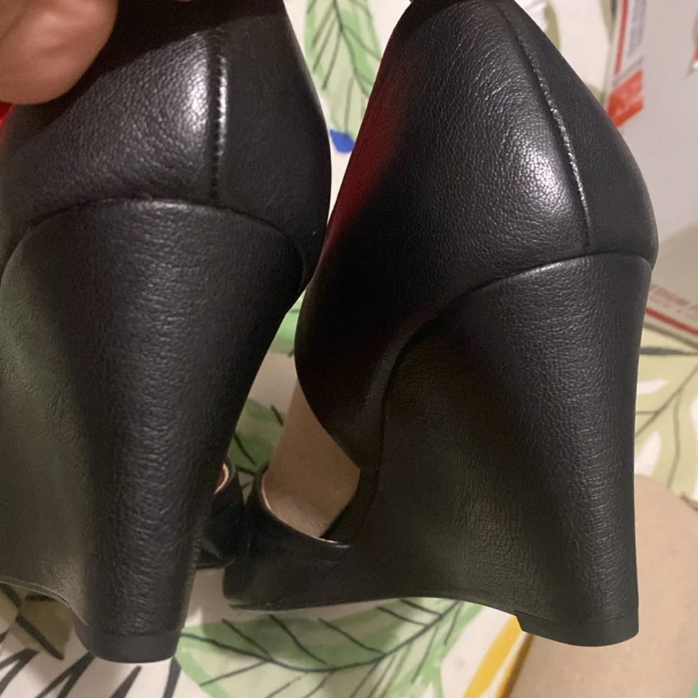 Franco Sarto Leather Pump Heels Black Fenway Leather Wedge Size 12 - Picture 7 of 10